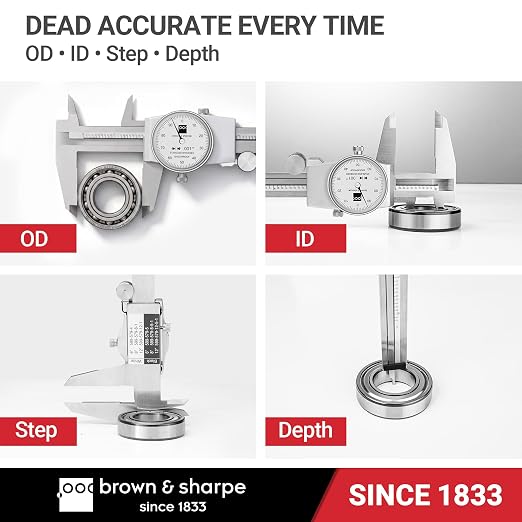 TESA Brown & Sharpe 599-579-8-1 Stainless Steel Dial Caliper, White Face, 0"-8" Range, +/-0.001" Accuracy, 0.001" Resolution, Meets DIN 862 Specifications