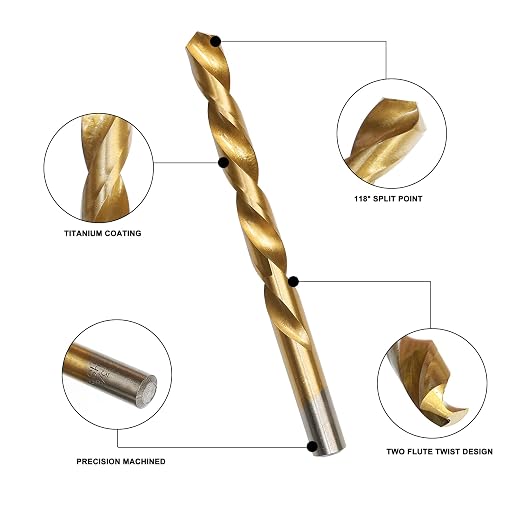 99 Pcs Drill Bit Set(1/16“-3/8”), 135° Tip Titanium Coated High Speed Steel, Twist Drill Bit Kit for Iron, Aluminum Alloy, Copper, Wood, Plastic, with Hard Storage