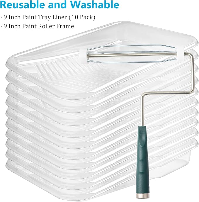 Mister Rui Paint Tray, 22 Pack 9 Inch Paint Roller Trays, Disposable Paint Tray with Liners and 5 Wire Roller Frame, Plastic Paint Trays for Painting Walls