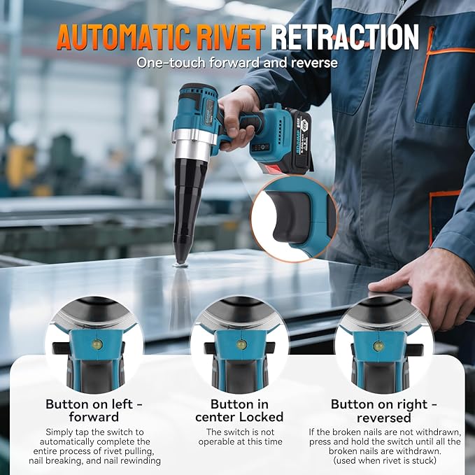 Cordless Brushless Rivet Gun, Portable Automatic 2248lbf Electric Riveter Kit for 1/8" 5/32" 3/16" Rivets w/ 2 Pack 5.0Ah Battery for Makita 18V Battery