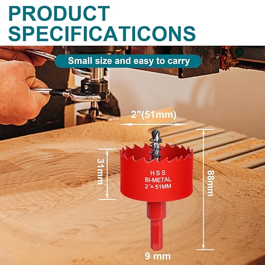 2 Inch / 51mm Hole Saw for Wood, Plastic Board, Ceiling,Drywall, and Metal Sheet - HSS Bi-Metal Hole Cutter with Pilot Drill Bit