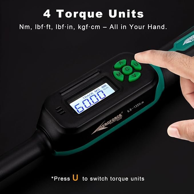 AEROFORCE 3/8" Drive Adjustable Digital Torque Wrench, 6.8-135Nm Electric Torque Wrench with 38MM Open End, Interchangeable Jaw & Ratchet Head, for HVAC, Automotive, Motorcycle and Narrow Pipeline
