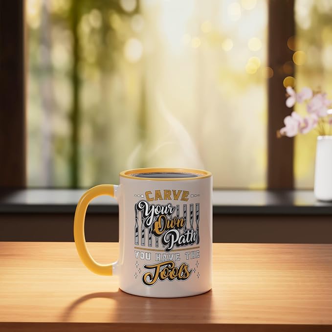 Carve Your Own Path You Have Woodwork Carpentry Wood Carving Ceramic Mug, Yellow/White
