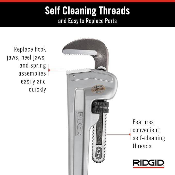 RIDGID 31115 Model 848 48" Aluminum Straight Pipe Wrench with 6" Pipe Capacity, 40% Lighter Aluminum Straight Plumbing Wrench with I-Beam Handle