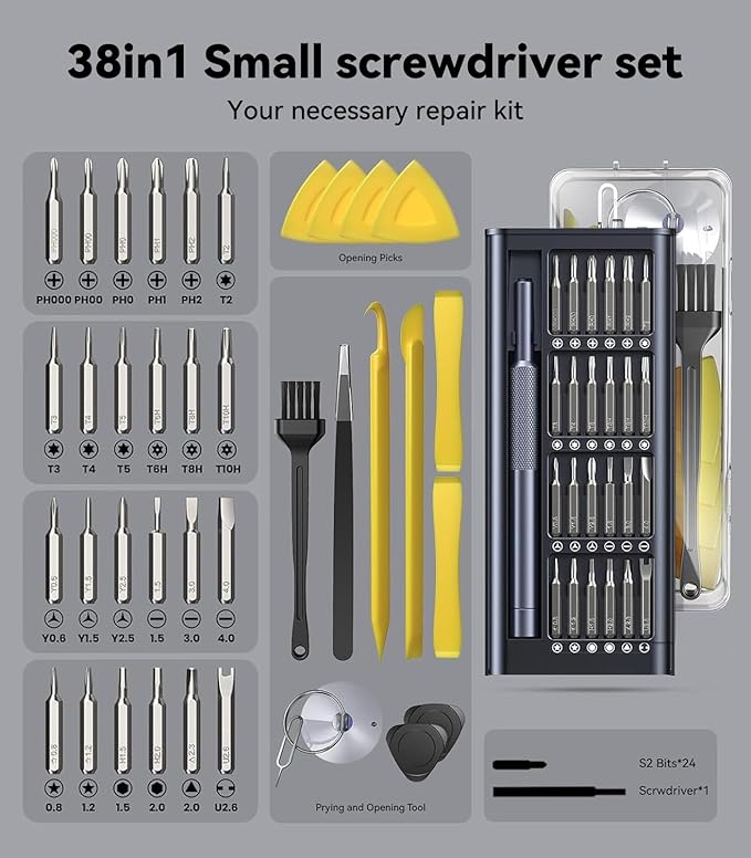 AXTH [Upgraded & Best] 38in1 Small Precision Screwdriver Set, [Military Grade Durability] Magnetic Mini Tool Kit for Core Tech Enthusiasts & DIYers | Repair Phone/Computer/Watch/Laptop/Macbook/More