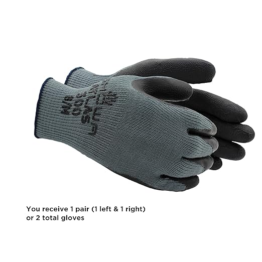 SHOWA Atlas 300B Original 1994 Crinkle Grip Work Gloves, Natural Latex Palm, Heavy Duty 10-Gauge for Construction, Landscaping, Gardening, & Masonry, Black, Medium, 1-Pair