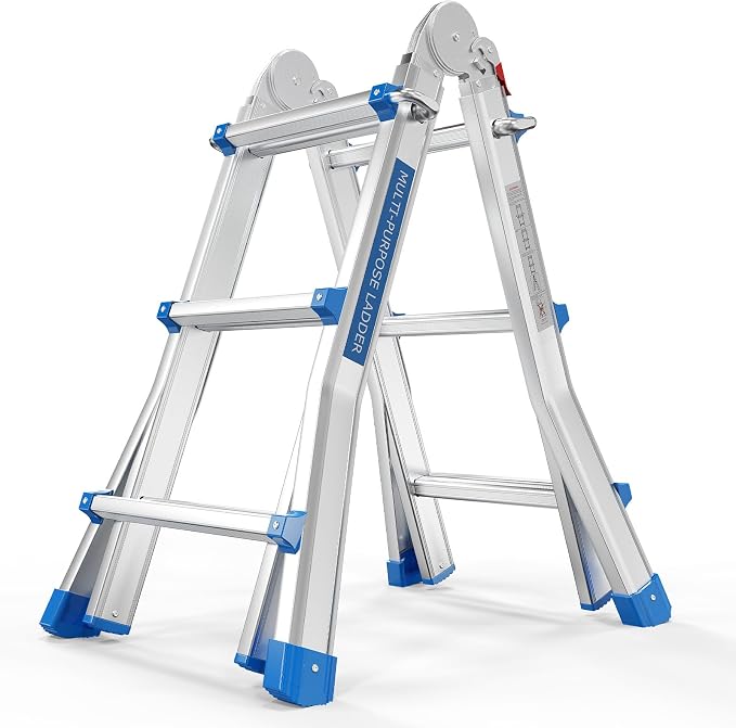LUISLADDERS Ladder, A Frame Step Ladder Telescoping Ladder, Muti Position Folding Ladder Flared Leg & Wheels Design, 330 lbs Capacity Extension Ladder for Household Outdoor Work (13 FT)