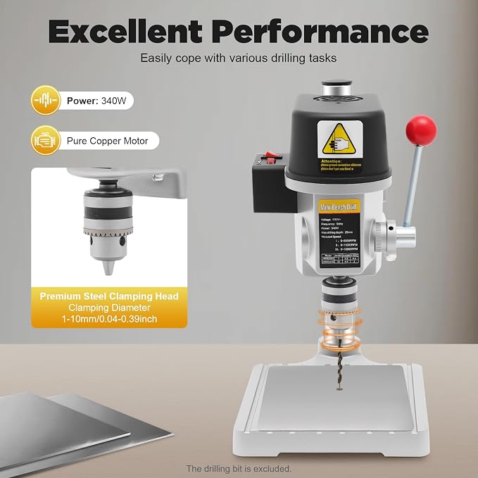 Mini Drill Press Precision Benchtop Drilling Machine Elecric Portable Table Driller CNC Chuck Metal Wooden DIY Jewelry Making Crafts Tool Upgraded for Drilling Vertical & Angled Holes