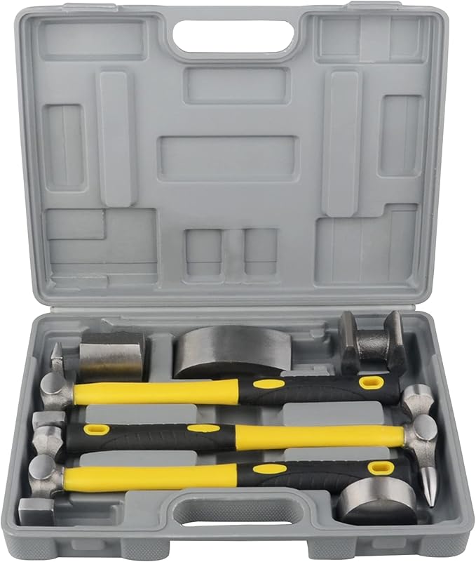 DAYUAN 7Pcs Auto Body Repair Kit, Craft Panel Beating Hammer and Dolly Set Hammer Dent Body Fender Tool