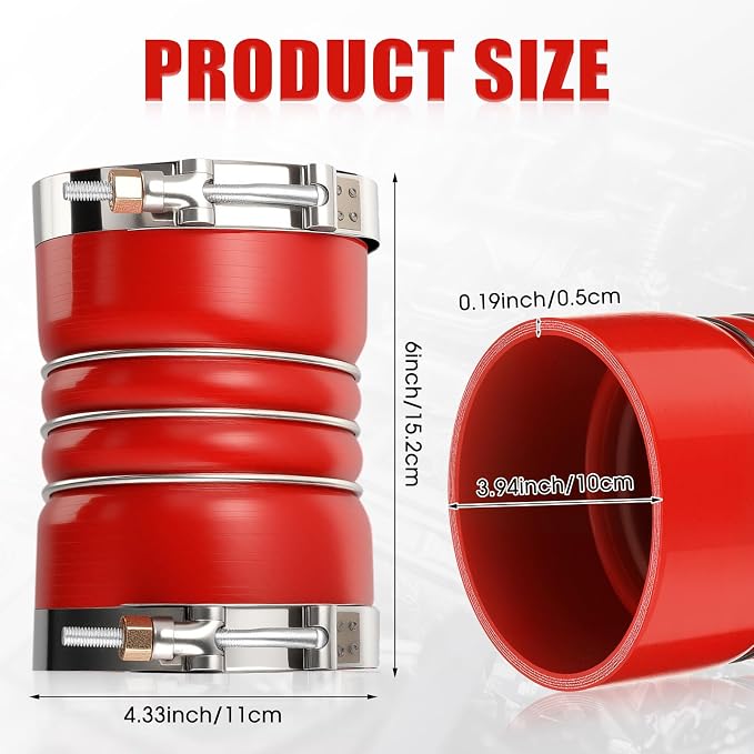 4 Pack Silicone Charge Air Cooler Hump Hose with T-bolt Spring Loaded Clamps 4" x 6" Semi Truck Air Hose Set Heavy Duty Turbo, Air Intake and Intercooler Hose Kit