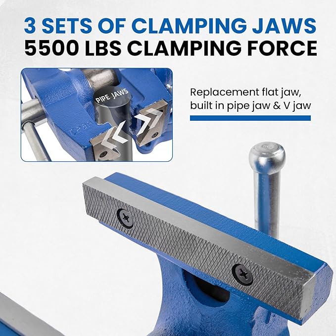 Forward DT08125A 5-Inch Heavy Duty Bench Vise 360-Degree Swivel Base and Head with Anvil (5", Ductile Iron)