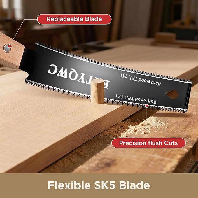 Japanese Hand Saw,6-Inch Double-Edge Pull Saw,SK5 Flexible Blade, Flush Cut Saw, Professional Japanese Pullsaw, Double Edge Handsaw Woodworking Tools