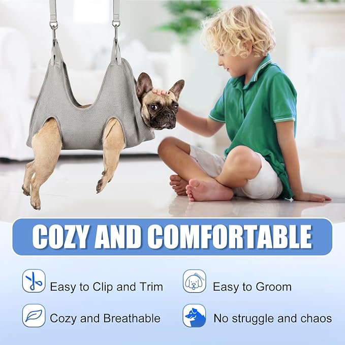 Kkiimatt Dog Grooming Hammock Harness,XXX-Large Silver Grey Grooming Sling for Giant Dogs,Dog Hanger Holder Restraint for Nail Trimming, Hanging Harness Hammock for Nail Clipping