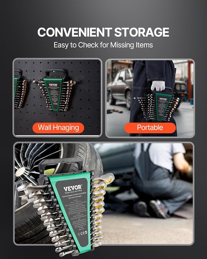 VEVOR 24-Piece Ratcheting Wrench Set, Ratchet Combination Wrench Set with Organizer, Nickel Plating, 72-Tooth, CR-V, Metric 8-19mm & SAE 1/4-7/8"