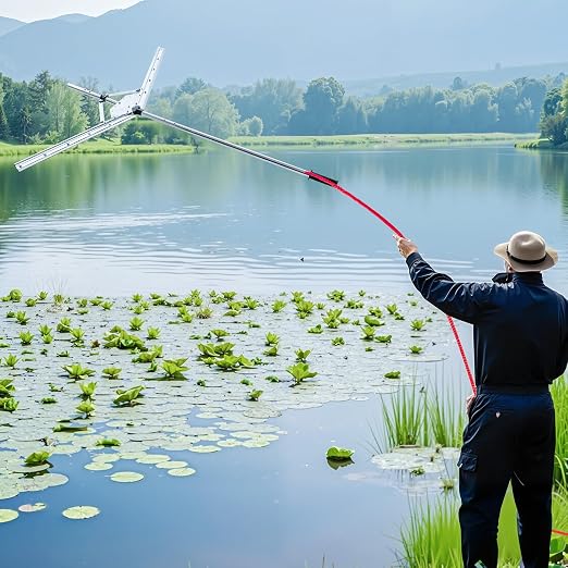 VEVOR Lake Weed Cutter, Pond Aquatic Plant Cutting Tool with 48 in Max. Cut Width, Sharp and Heavy-Duty Steel Blades, Pond Rake with 30 ft Throw Rope, for Cattail, Phragmites, Lilly Pads & Chara
