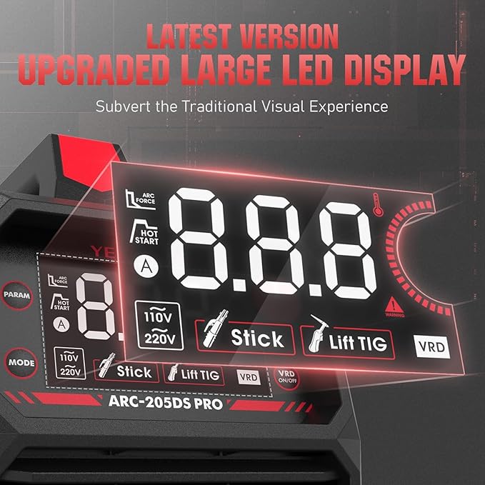 YESWELDER 205Amp Stick Welder Large LED Display with Lift TIG Torch, Digital Inverter IGBT ARC Welding Machine, 110V/220V Dual Voltage Hot Start Portable MMA Welder Machine, Arc force