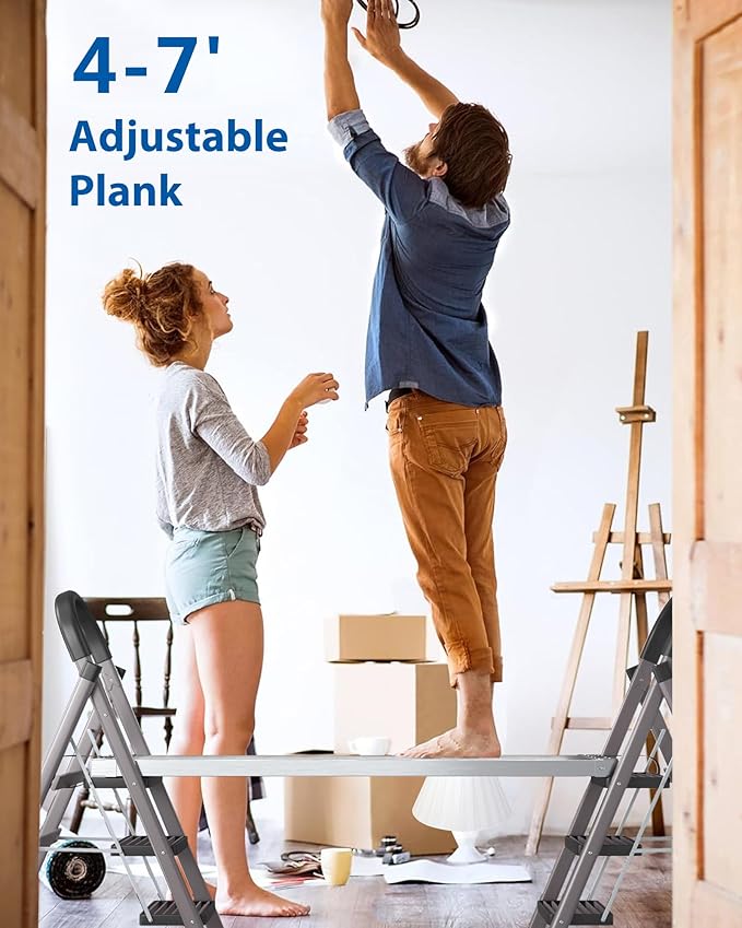 Aluminum Work Plank, 4-7Ft Telescoping Plank, 440Lbs Capacity Extension Boards, Aluminum Scaffolding Planks with Skid-Proof Platform Scaffold Ladder Accessory