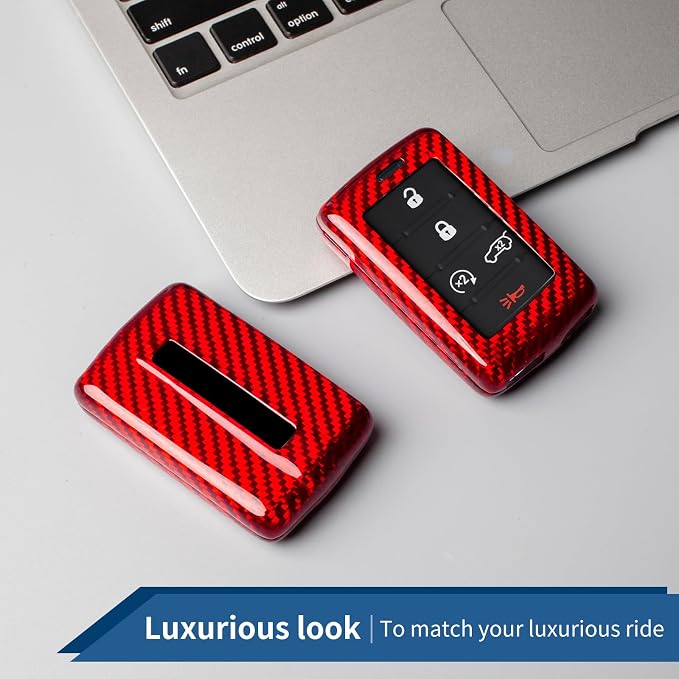 Real Glass Fiber Key Fob Cover Compatible with Jeep Grand Cherokee L | Real Glass Fiber Key Fob Protector Compatible with Jeep Wagoneer Grand Wagoneer Gladiator Smart Key Case 2020-2025(Red)