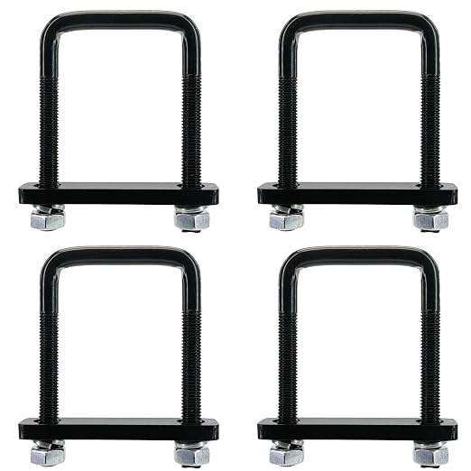 4 Pack Square U-Bolt for Trailer- Fits 3.0 Inch Wide Leaf Springs, Galvanized Steel Clamp Set, Secure Fit for Truck, Boat and Trailers, Black