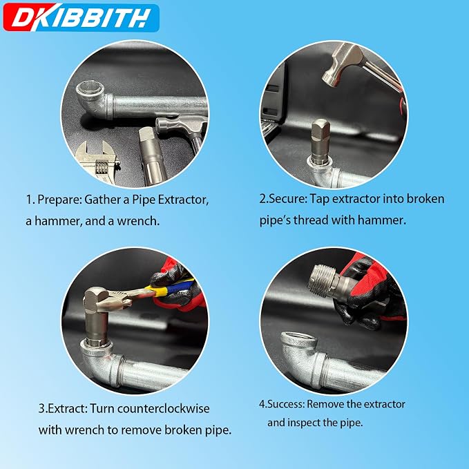 Pipe Extractor Set, 6-Piece Heavy Duty Steel Broken Pipe Extractors for Removing Damaged Threaded Pipes & Fittings from 1/8" to 1", with Durable Storage Case, Ideal Tools for Plumbers Mechanics DIY
