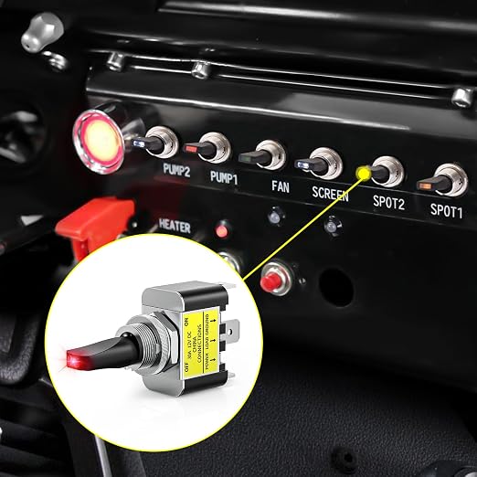 Nilight 5PCS LED Toggle Switch ON Off 12V 30A Red LED Lighted Metal Switches Heavy Duty SPST 3 Pin Rocker 12mm Mounting Hole for Automotive Cars Trucks Boats Racing Car