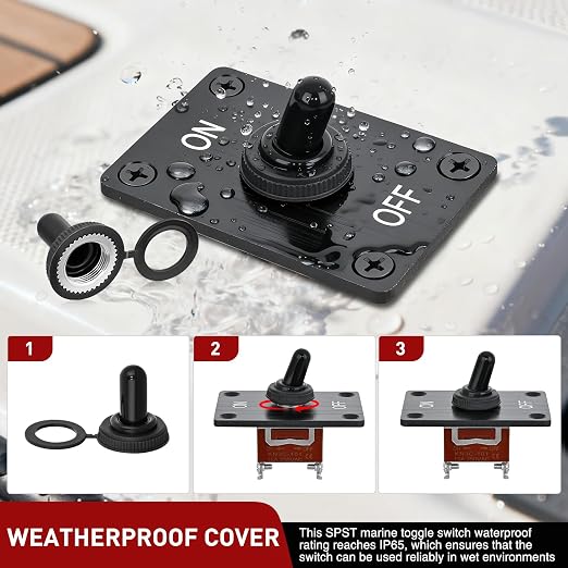 Nilight Heavy Duty Toggle Switch Waterproof 2 Pin 2 Position ON Off SPST 12V DC 30A with Mounting Panel and Weatherproof Cap Cover for Auto Car Marine Boat Automotive