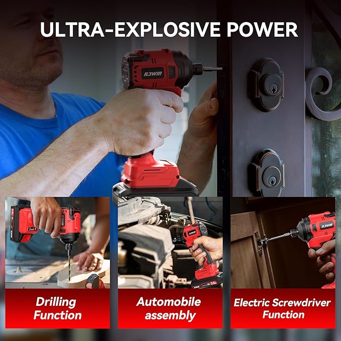 NAWIN Cordless Impact Driver Kit 20V Max Torque 240Nm（177ft-lbs）High Rotation Electric Impact Driver Brushless Motor Continuously Variable Rechargeable 1/4" impact driver 2.0Ah Batteries
