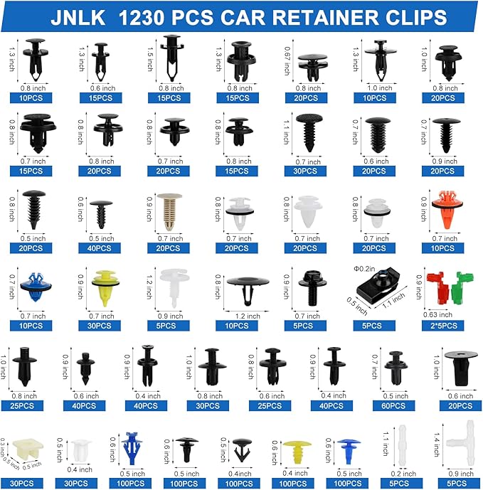 1365Pcs Car Push Retainer Clips Body Clips Plastic Fasteners Kit Fender Rivet Clips 44 Most Popular Sizes Nylon Auto Push Pin Rivets Set for Toyota GM Ford Honda Acura Chrysler,Blue