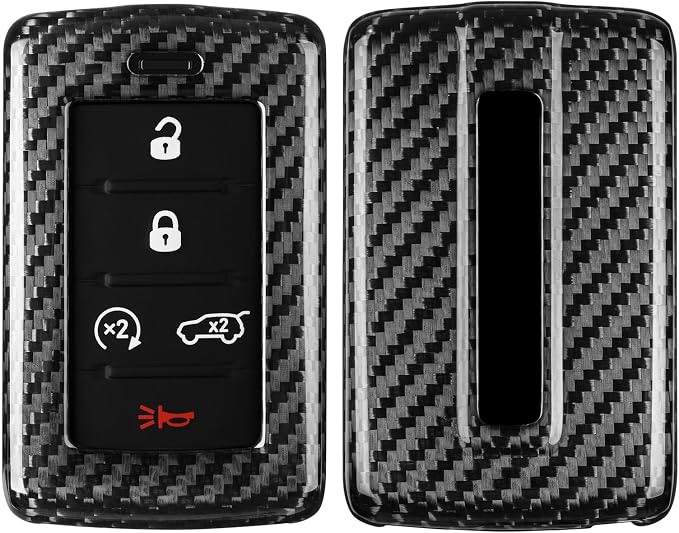 T-carbon Real Glass Fiber Car Key Case Cover Compatible with Jeep | Key Fob Protector Compatible with Jeep Wagoneer Grand Wagoneer Grand Cherokee L Gladiator Key Shell 2020-2025(Silver Black)