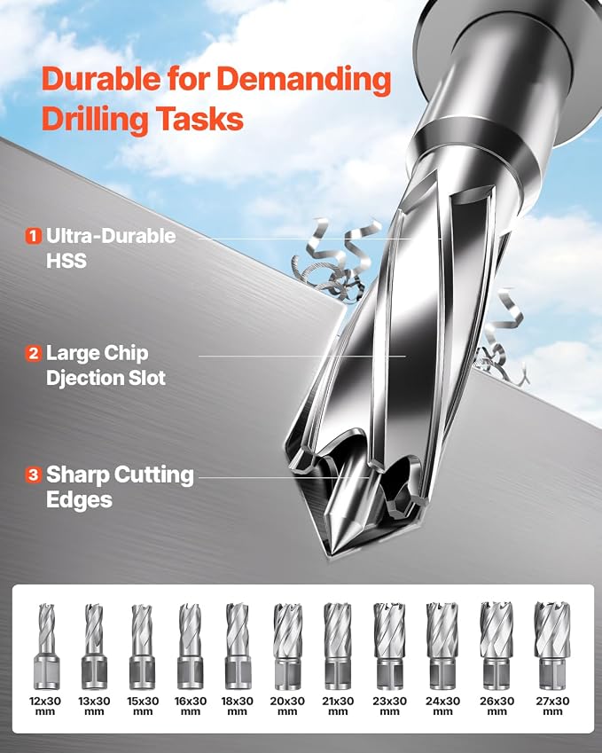 VEVOR Mag Drill Press, 1300W 1.57" Boring Diameter, 2922lbf Power Portable Magnetic Drill, 810 PRM, 11Pcs Drill Bits Electric Drilling Machine for Metal Surface, Industrial and Home Improvement
