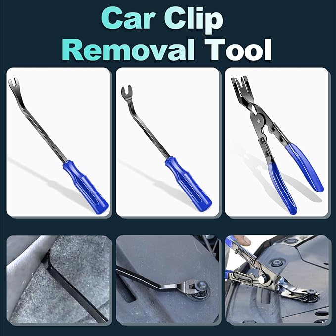 Keze 7 Pcs Auto Plastic Trim Removal Pry Tool & Clip Plier Remover Kit for Removal Car Body Upholstery Door Panel Dashboard Automotive Push Rivets Fasteners-Blue