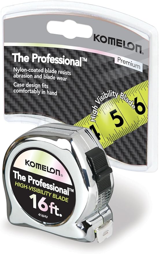 Komelon 416HV High-Visibility Professional Tape Measure, 16-Feet by 3/4-Inch, Chrome