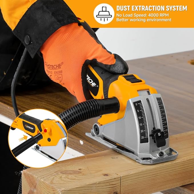 Hoteche 3-3/8-Inch Mini Circular Saw, 500W Compact Electric Circular Saw with 2pcs Blades for Wood, Tile & Soft Metal, Includes Dust Tube, and Parallel Guide