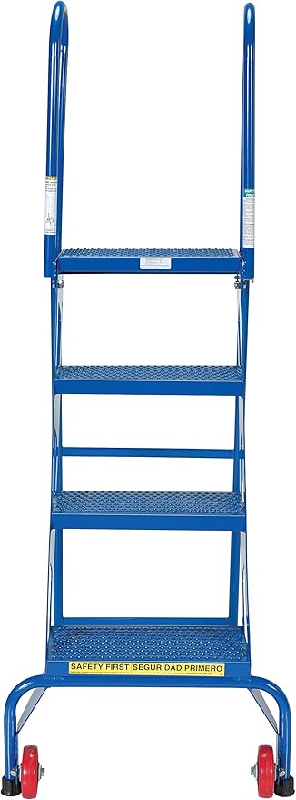 Vestil FLAD-4 Folding 4 Steps Ladder with Wheels, Carbon Steel, 350 lbs Capacity, 40" Top Step Height