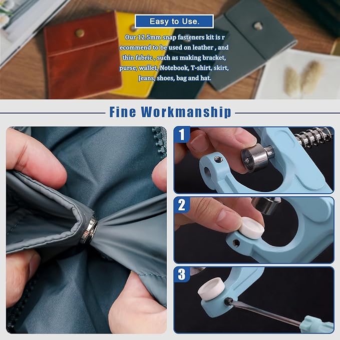 Glarks 90 Sets Leather Snap Fasteners Kit With Pliers, 12.5mm 6 Colors Buttons Press Studs, 8Pcs Setting Tools, Grease Pencils, Tweezers, Tape Measure for DIY Leather Craft