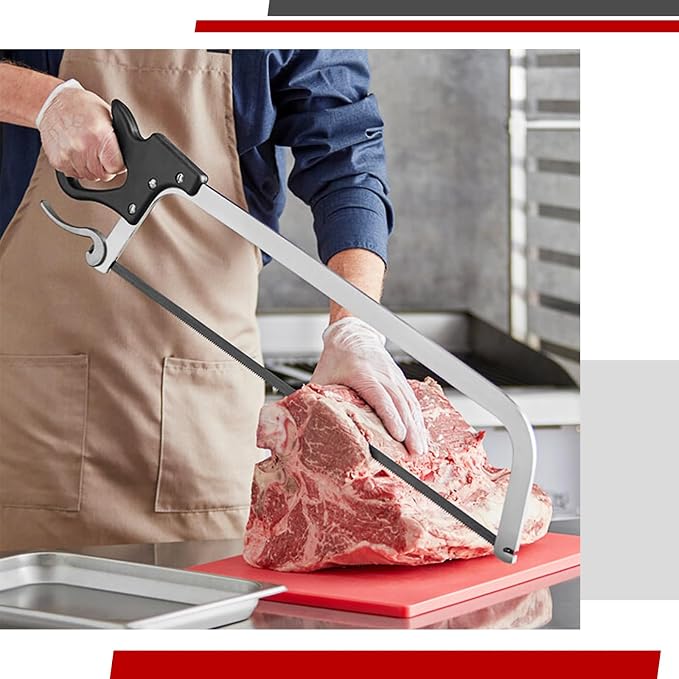 22 Inch Butcher Saw Meat and Bone, Professional Meat Processing Saw with Stainless Steel Blade, Quick Release Black Tightening Cam Comfort Handle, for Household, Processed Livestock and Game