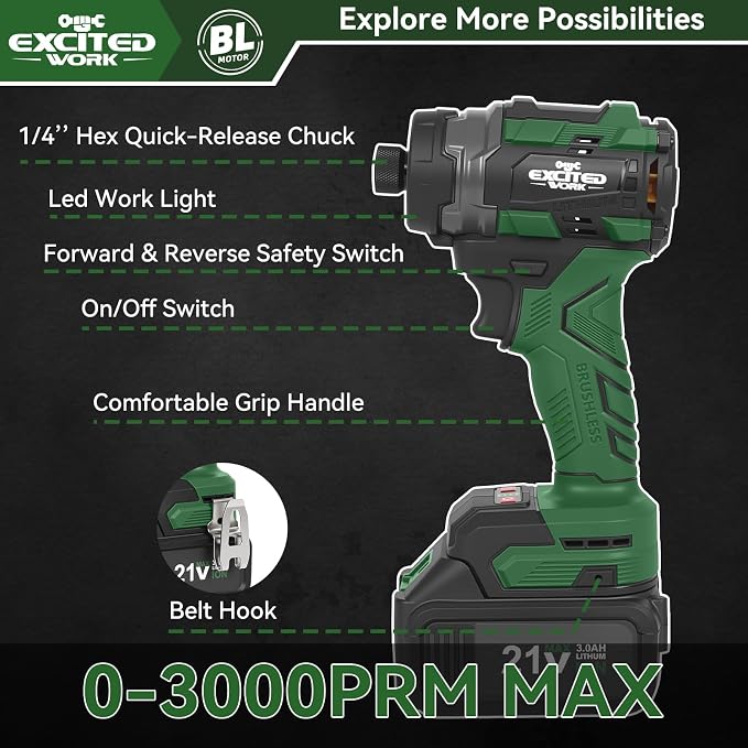 21V Brushless Impact Screwdriver, LAZYLAND 230Nm Electric Cordless Driver Set with Dual 3.0Ah Batteries, Screwdriver Bits and Built-in Led Light for Home