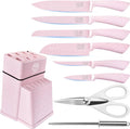 XYJ Knife Block Set, Pink Color, Stainless Steel Kitchen Knives With Knife Block Holder, Meat Cleaver, Professional Cooking Slicing Knife Kit for Master Chef, Kitchen Cutlery