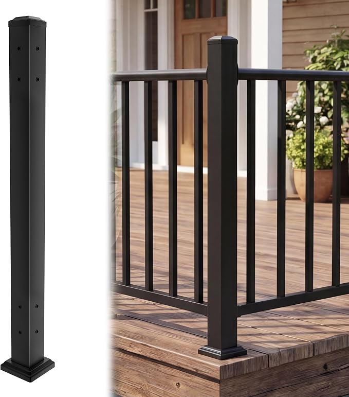 Metty Metal Deck Post,2.76 in. x 2.76 in. x 39 in Perpendicular Adjacent Two Side Pre-Drilled 90 Degree Railing Corner Post, Ending Support Post