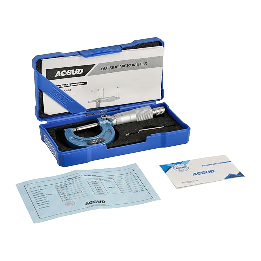 Outside Micrometer 0-1" Measuring Range, 0.0001" Graduation, Ultra-Precision Machinist Tool, Carbide Tips, Vernier Scale, Ratchet Stop, Includes Case