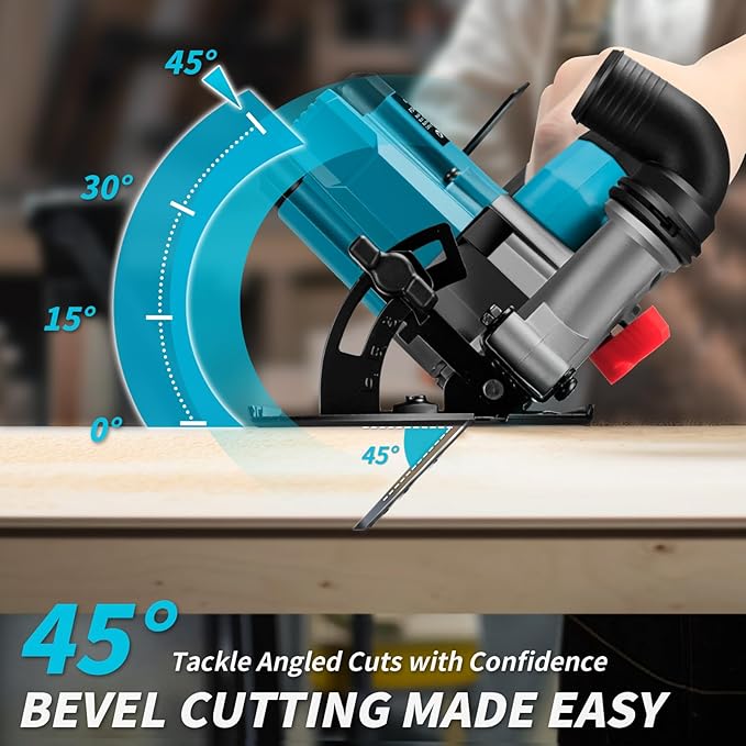6" Cordless Circular Saw, Sierra Circular Inalambrica with 2 x 6.0Ah Battery, 7000RPM Brushless Handheld Circle Saw with 3 Blade, Max Cutting Depth 2-1/6"(90°), 1-1/4"(45°) for Wood Metal PVC