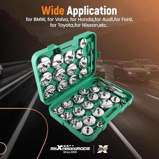 maXpeedingrods 35 PCS Auto Oil Filter Socket Wrench Set, 1/2" Drive | Oil Filter Cap Wrench Removal Tool Kit, for Volvo, for BMW, for Ford, for Toyota, for Honda