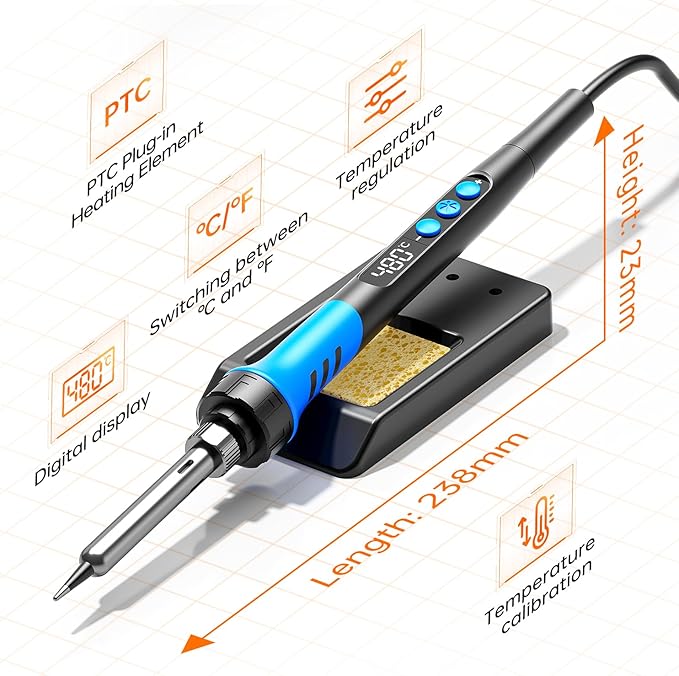 Soldering Iron Kit, 90W 110V LCD digital soldering gun，12-in-1 Soldering Iron Kit Tool，Temperature adjustable from 180-480°C，5 soldering tips，soldering wire，soldering paste，soldering pump