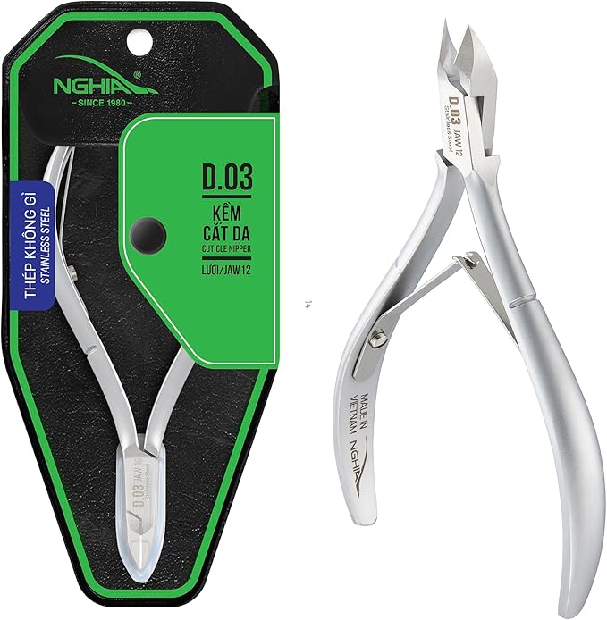 NGHIA Cuticle Nipper - D-03 JAW 12 | Stainless Steel | Durable and Sharp | Ergonomic Design | Grey Plated | Ideal for Salons and Home Use