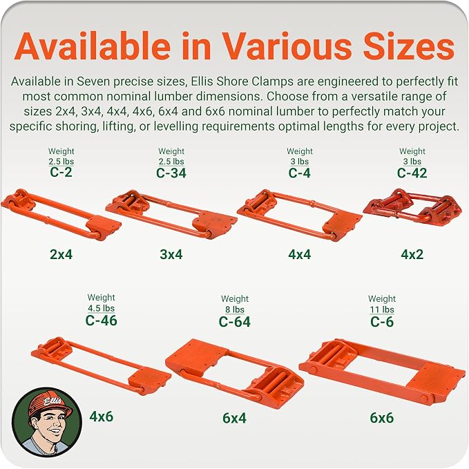Ellis Shore Clamps - 4x6 Lumber Size, Adjustable Support System, Durable & Secure, Long-Lasting for Woodworking