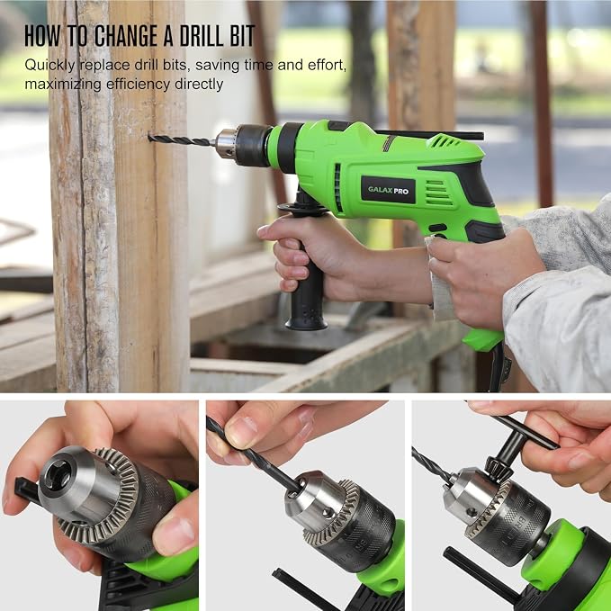 GALAX PRO 7Amp 850W 2-in-1 Hammer Drill, 0-3000 RPM, 13 mm Metal Chuck, 360° Adjustable Auxiliary Handle, Comes with 13 Accessories, Suitable for Concrete, Metal, and Wood