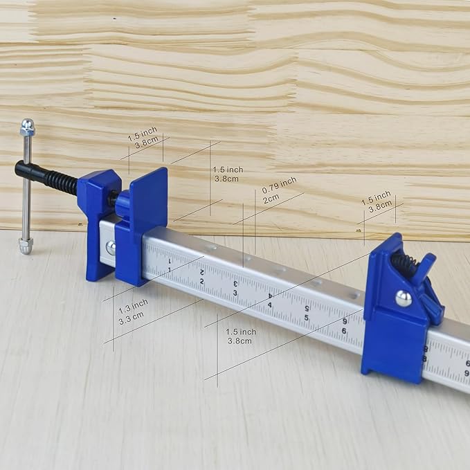 FEIRONG 36 Inch Bar Clamps (2 Pack) - 330LB Capacity, Dual-Scale Ruler (Inch & CM) & 90° Angled Jaws for Woodworking, Cabinet Installation, DIY Projects (Blue)