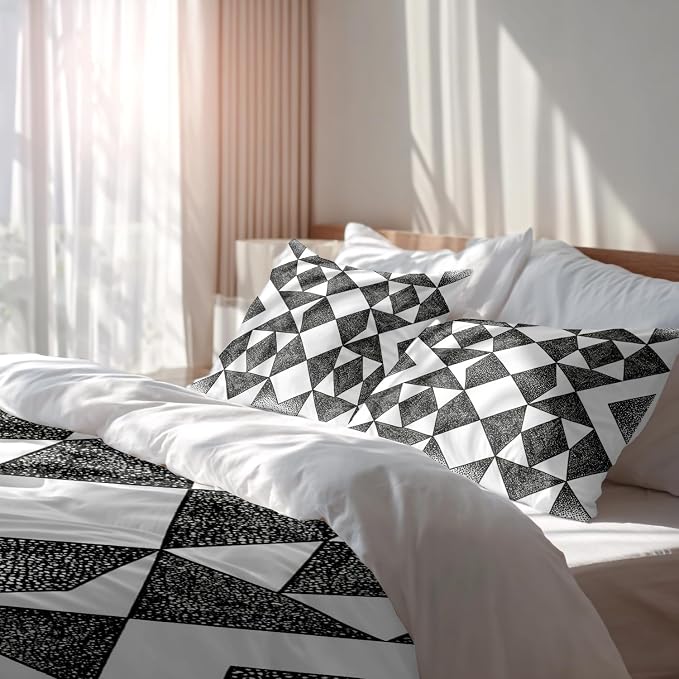 Batmerry Houndstooth Black White King Size 100% Cotton Duvet Cover Sets, Plaid Abstract Fashion Geometric Bedding Set with Zipper Closure Corner Ties, 3 Pieces (1 Cover + 2 Pillowcases No Comforter)