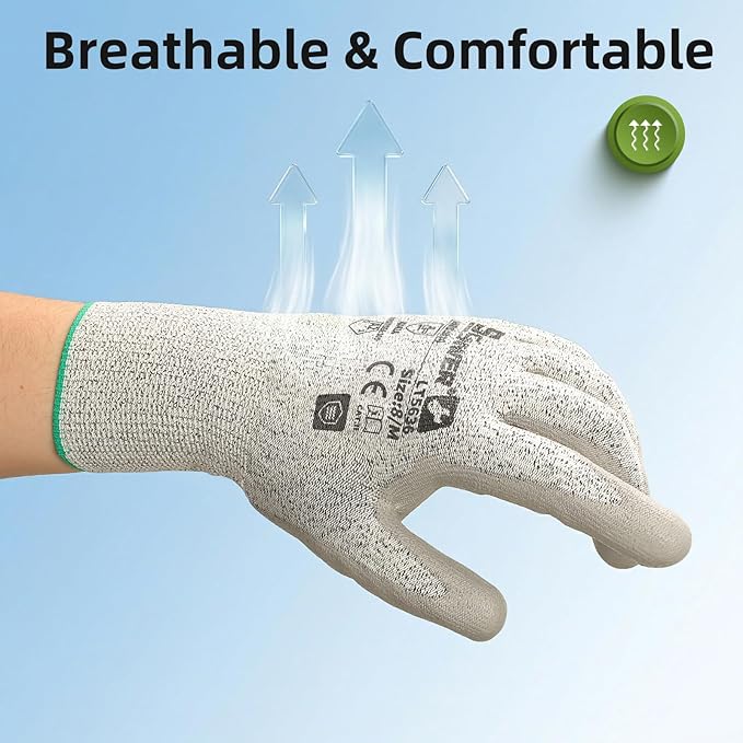 Schwer 240 Pairs Safety Work Gloves with Certified Level 6 Abrasion Resistance, ANSI A2 Cut Resistant Working Gloves with Grip for General Use, Construction, Gardening, Mechanic, 3D-Comfort, LT5636, L
