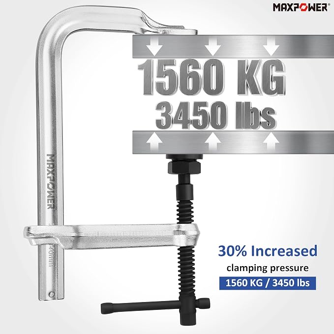 MAXPOWER 8 inch F Clamp, 5-1/2 inch Throat Depth, Removable Swivel Pad, Max Jaw Opening 8-inch Heavy Duty Clamps for Welding
